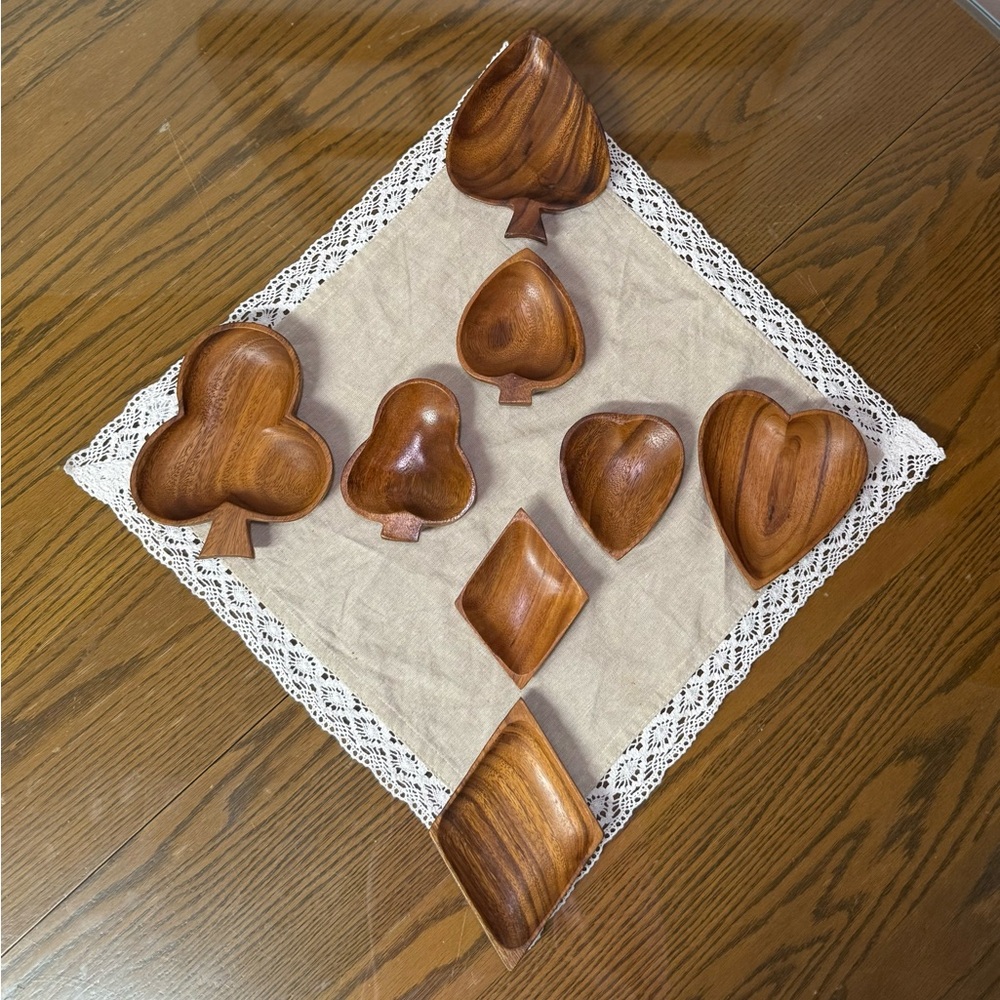 Vintage Mid Century Modern Wooden Playing Card Suit Bowls